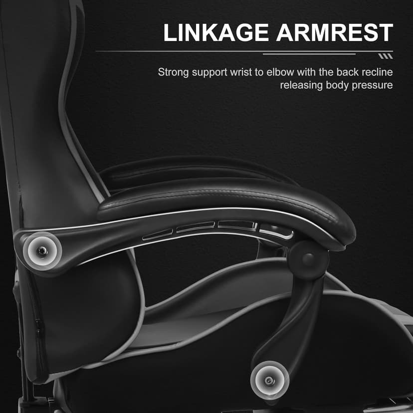 GTPLAYER Gaming Chair, Computer Chair with Footrest and Lumbar Support, Height Adjustable Game Chair with 360°-Swivel Seat and Headrest and for Office or Gaming (Pearl White)