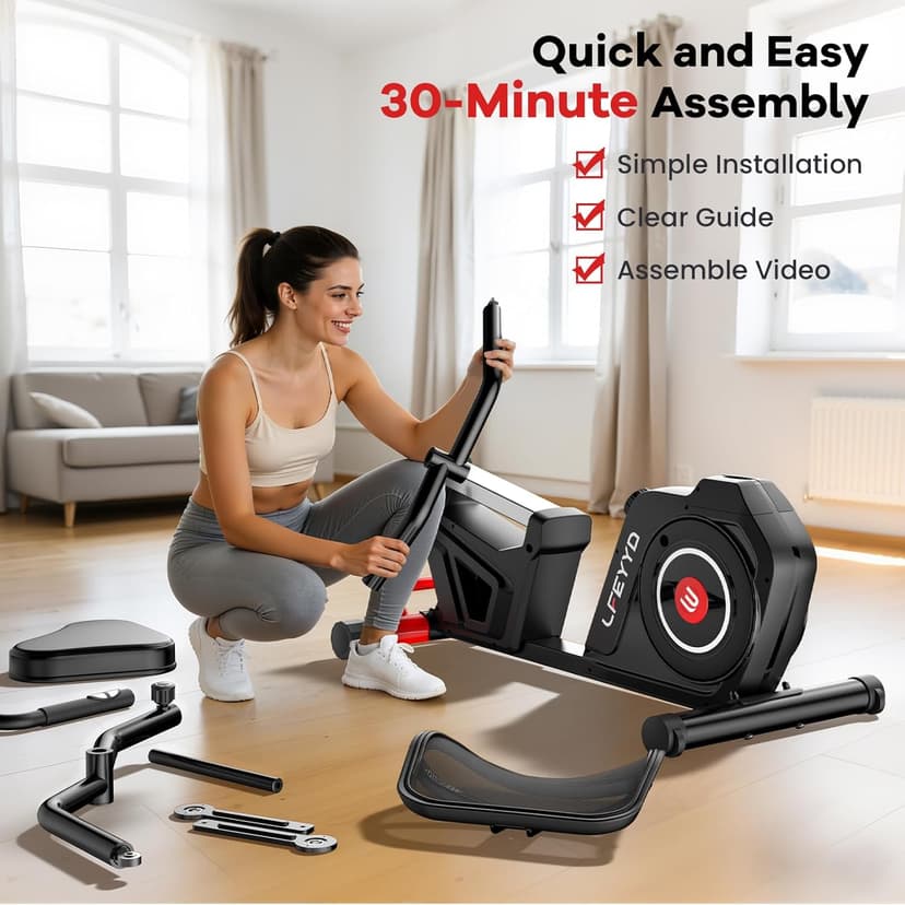 Recumbent Exercise Bike, Stationary Recumbent Exercise Bike for Home with Arm Exerciser, 16-Level Magnetic Resistance, Bluetooth App, LCD Monitor, Heart Rate, Heavy-Duty Frame