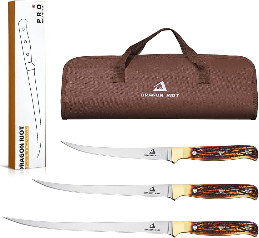 DRAGON RIOT Fillet Blade Set Professional Boning Knife for Filleting Japanese Stainless Steel Fish Knives Set with Ergonomic Handle Super Sharp Fish Filleting Knife for Meat Poultry Cutting