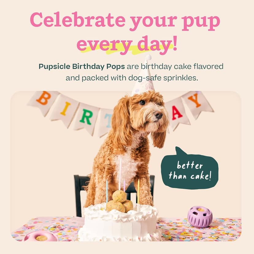 WOOF Pupsicle Birthday Pops - Healthy Dog Treats - Pre-Made Pupsicle Refills - Wholesome Ingredients - Naturally Sweet - Cake-Flavored Birthday Treat for Dogs - XL