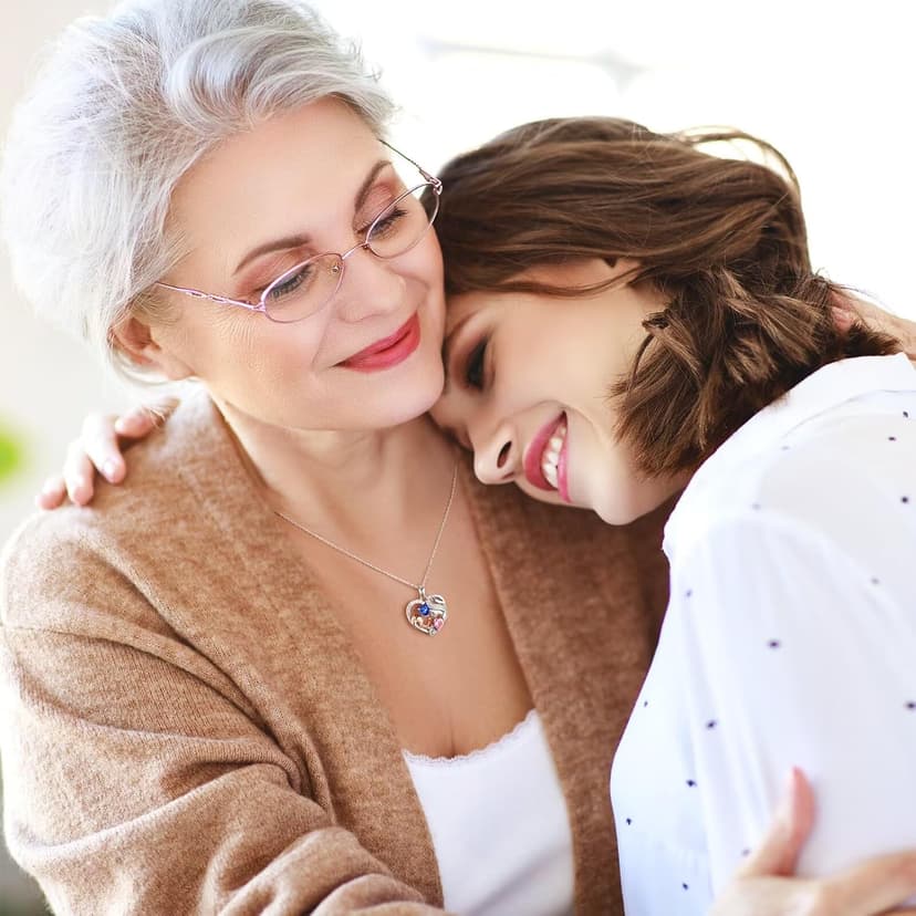 Iefil Christmas Gifts for Mom - 925 Sterling Silver Double Birthstone Necklace, First Mothers Day Gifts for New Mom Jewelry