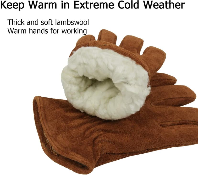 OZERO Work Gloves Winter Insulated Snow Cold Proof Leather Glove Thick Thermal Imitation Lambswool - Extra Grip Flexible Warm for Working in Cold Weather for Men and Women (Brown,Large)