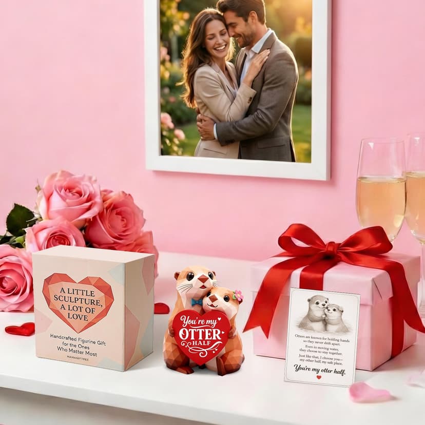 Anniversary Birthday Gifts for Women Men I Love You Wedding Romantic Gift for Wife Husband Couples,Hand-Painted Sculpture Gifts for Women Her Girlfriend Wife Husband BF Men Him Otter Figurines B0GDCT2WCC