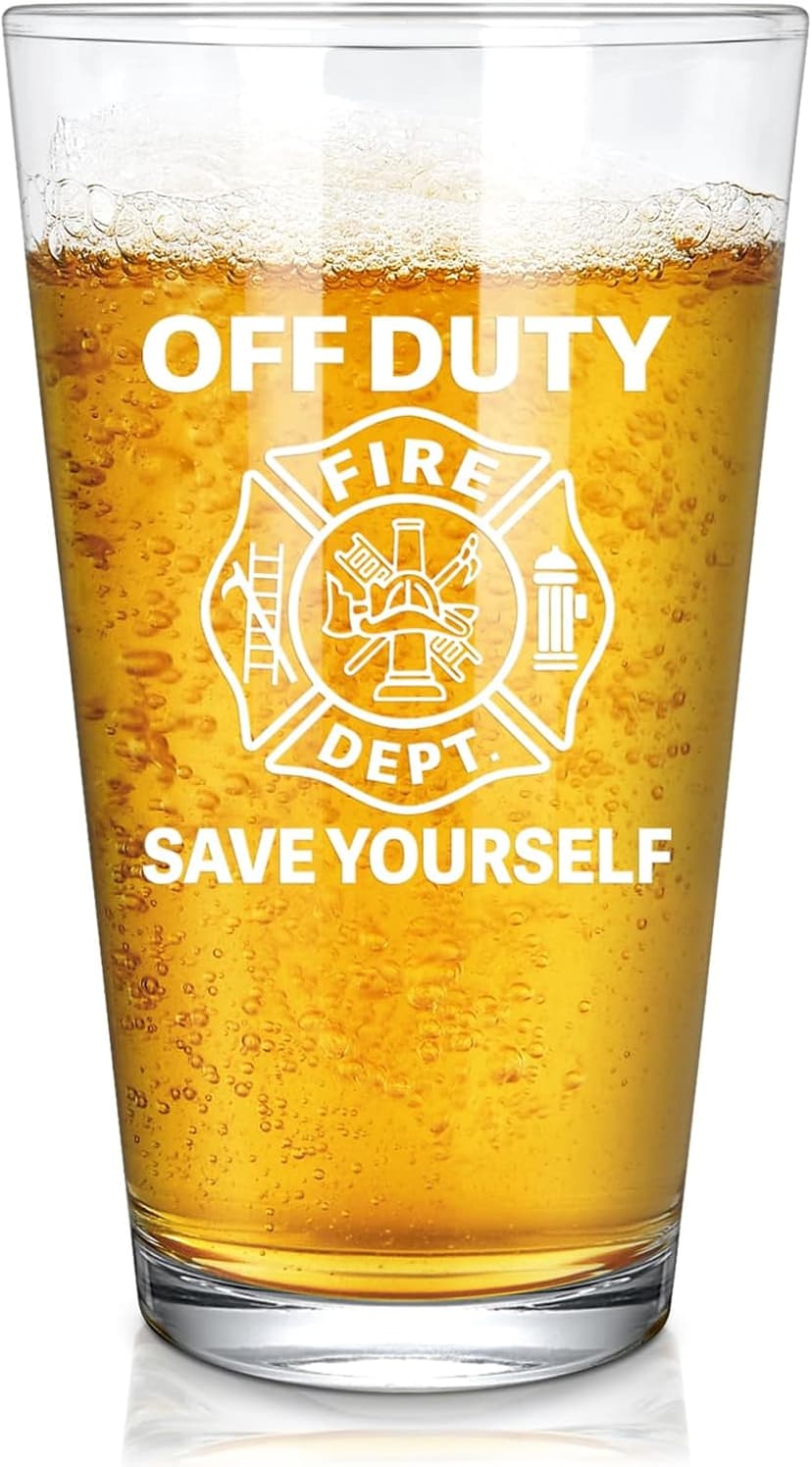 Futtumy Firefighter Gifts For Men, Off Duty Save Yourself Fire Dept Beer Glass, Fireman Gifts for Men, Funny Gift for Fire Fighter Firefighter Fireman for Christmas Retirement Appreciation