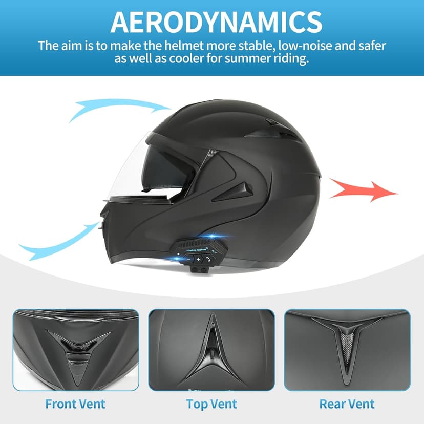 Motorcycle Bluetooth Modular Helmet, DOT Approved Dual Visor Full Face Flip up Bluetooth Integrated Motorcycle Helmets for Adults Men Women