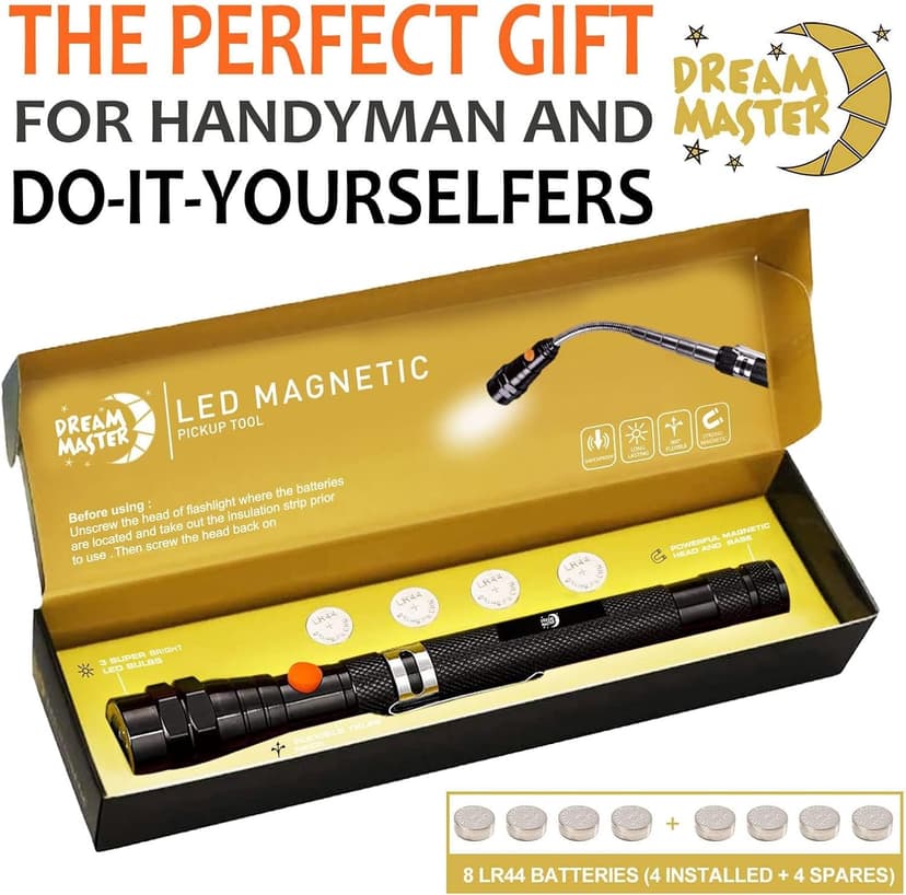 Magnetic Pickup Tool, Gifts for Men, Telescoping Magnet Flashlight, Gifts Idea & Stocking Stuffers for Men, Teen Boys, Mechanic, Boyfriend, Christmas Gifts for Dad, Husband, Father, Black