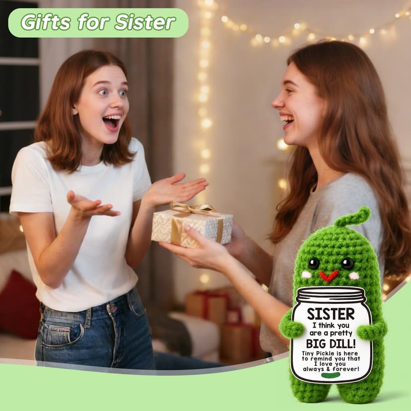 Sister in Law Gifts Birthday Gifts Card for Sister Adult Best Funny Sister Ever Gifts Secret Sister Wedding Gift Big Little Sister Birthday Gifts from Sister Handmade Crochet Pickle B0DKJVZJCB