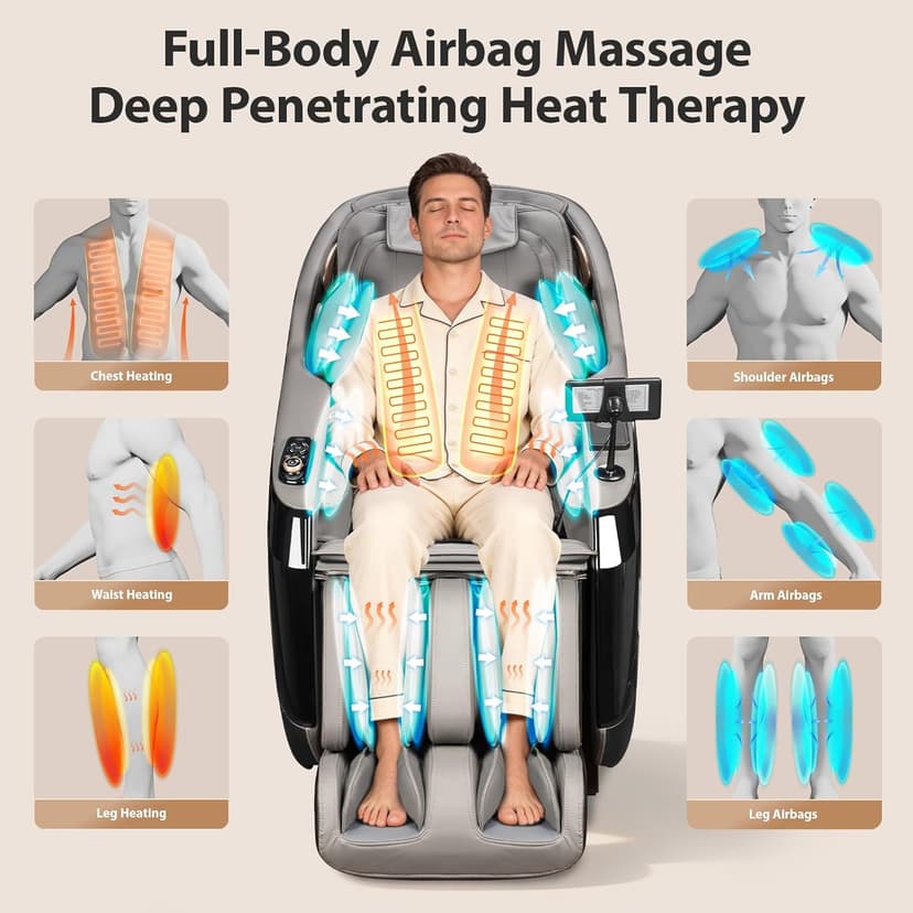 4D Massage Chair Full Body - 53.2" Ultra Long SL-Track Massage Chair Zero Gravity Massage Recliner with Foot Roller, 10 Modes 6 Technique, 32 Airbags, 3 Core Heating, AI Voice, Yoga Stretch