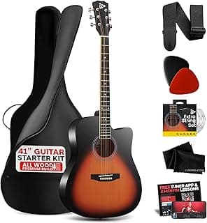 Pyle Steel String Acoustic Guitar Kit, 4/4 Full Size Cutaway All-Wood Guitarra Acustica with Premium Accessory Set and Upgraded Gig Bag, 41" Sunburst Teardrop Matte