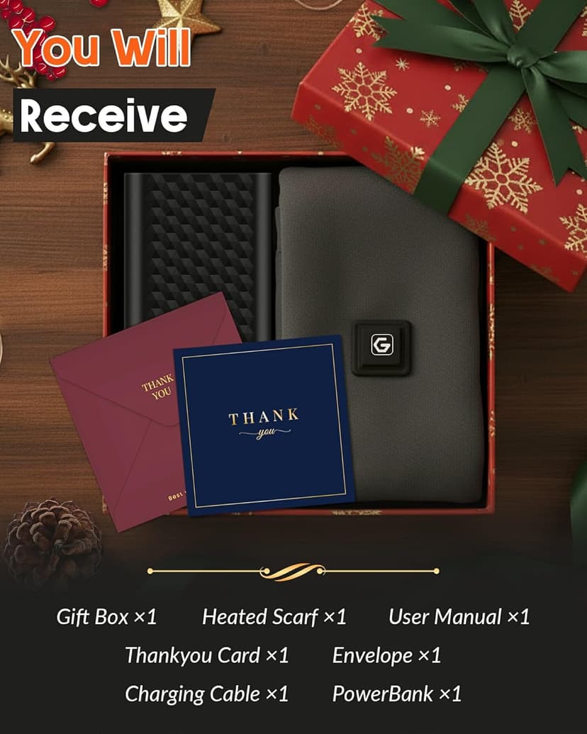 Genovega Women Men Heated Scarf with 6000mAh Battery,Portable Power Bank for Long Lasting Graphene Heating,Winter Warm Gifts