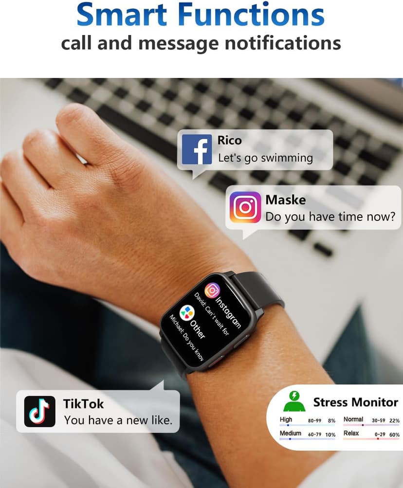 MorePro Fitness Tracker with 24/7 Heart Rate & Blood Pressure Monitor, Blood Oxygen & Sleep Tracker, Smart Watch with Step Calorie Counter, IP68 Waterproof Activity Tracker for Women Men Android iOS