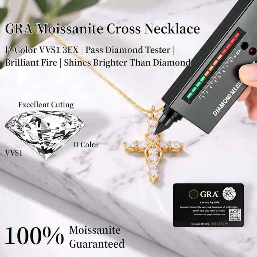 11 Round Moissanites,D-VVS1,Gifts for Christian Women,Religious Faith Jewelry|Anniversary Birthday Gifts for Wife Her w/LED Infinity Moissanite Cross Necklace for Women|S925 18K Gold Filled B0GVN8C6P5