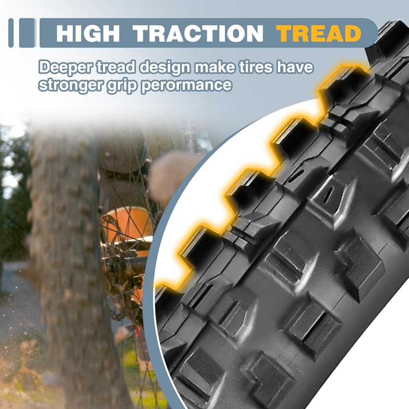 WEEROCK MTB Bike Tire Two Pack 26/27.5/29 Inch Tire Folding Bead Replacement Tyre, 2.3 Inch Wide Mountain Bicycle Tires with Inner Tubes, Black/Brown Wall Side