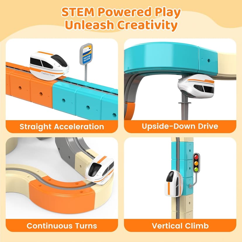 Electric Train Set 3D Flexible Race Track for Kids 3 4 5 6 7 8 Years Old, 124 Pcs Gravity-Defying Rail Building Toys with Motorized Car, STEM Learning Toy Gift for Toddlers Birthday