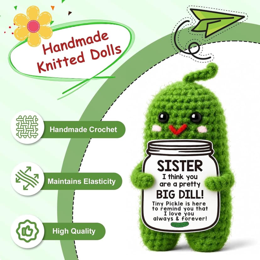 Sister in Law Gifts Birthday Gifts Card for Sister Adult Best Funny Sister Ever Gifts Secret Sister Wedding Gift Big Little Sister Birthday Gifts from Sister Handmade Crochet Pickle B0DKJVZJCB