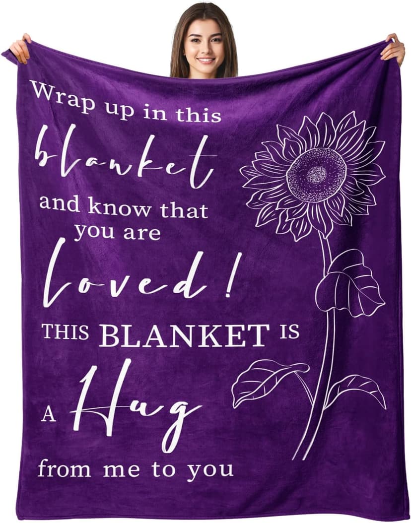 Get Well Gifts for Women After Surgery - Hug Blanket - Thinking of You Gift for Mom Friend Sister - Feel Better Inspirational Gifts for Women - Get Well Soon Gift - Purple Sunflower Blanket 50"x60"