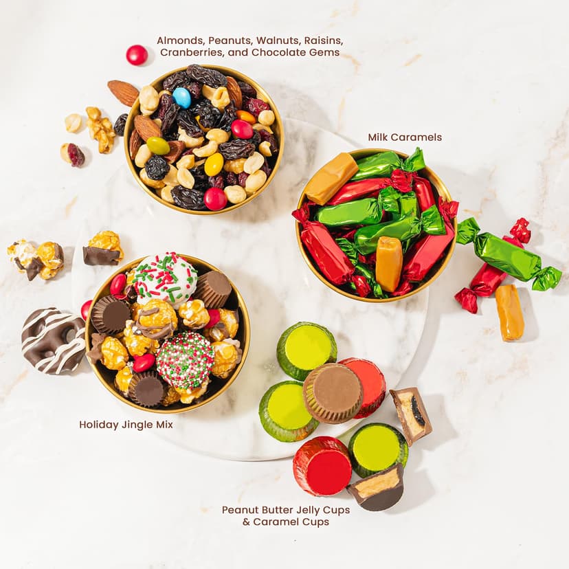 Christmas Gift Basket, Holiday Gourmet Treats- Variety Snack Crate- Candy Tray Food Assortment Idea- For Women, Men, Family 4 Section- Bonnie and Pop