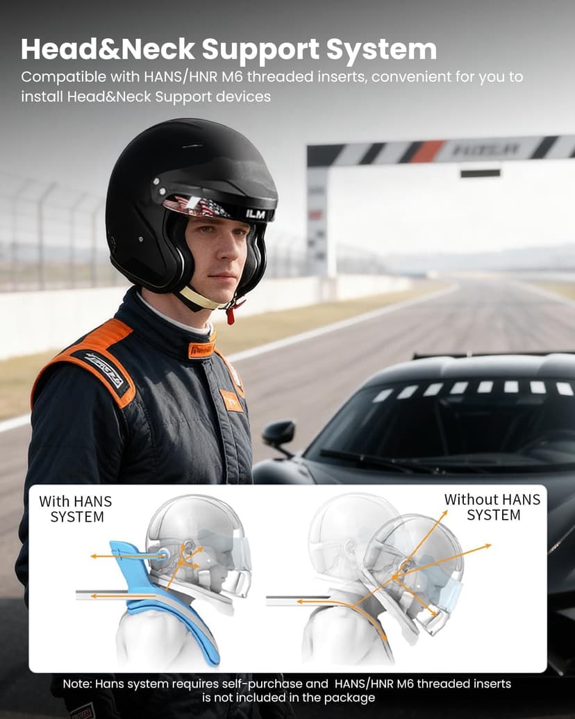 ILM Snell SA2025 Open Face Auto Racing Helmets Lightweight Fiberglass Helmet for Men and Women Model R95
