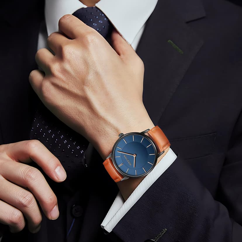 HOLSTOUR Watches for Mens Minimalist Fashion Business Wrist Watch Analog with Leather Strap