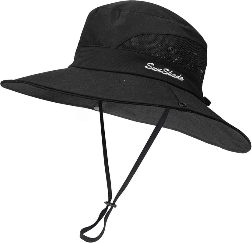 INOGIH Women's Outdoor UV-Protection-Foldable Sun-Hats Mesh Wide-Brim Beach Fishing Hat with Ponytail-Hole