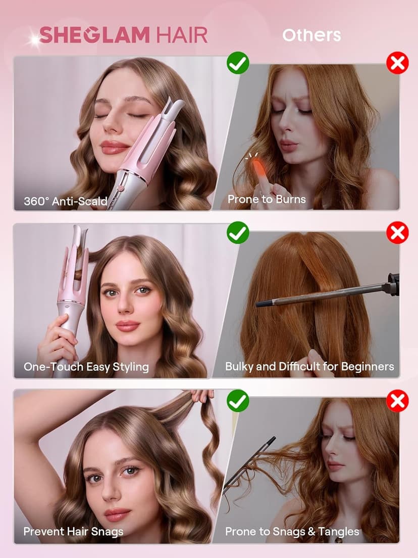 SHEGLAM Automatic Curling Iron (Pink, 1.25 inch) B0G2C48SRB