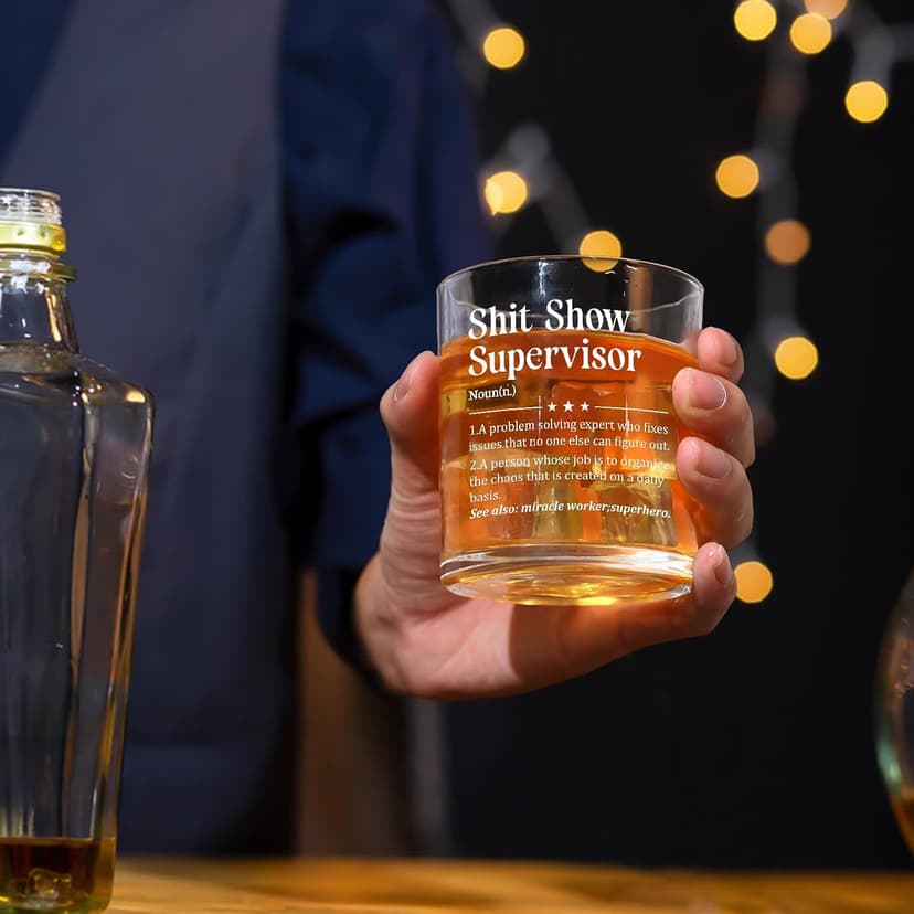 Futtumy Boss Gifts for Men, Shit Show Supervisor Whiskey Glass, Office Boss's Day Gift Christmas Gifts Birthday Thank You Gift for Supervisor Boss Men Coworker Manger, 10 Oz Old Fashioned Glass