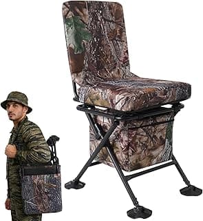 FUNHORUN Hunting Chair with Storage Bag, 360 Degree Silent Swivel Hunting Seat, Camouflage Foldable Ground Blind Chair, Tool-Free Padded Cushion Portable Seat, Lightweight