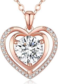 Heart Pendant Gold Necklace for Women Moissanite Lab-Created Gem I Love You Wedding Anniversary Birthday Christmas Valentine Engagements Mothers Day Jewelry for Wife Her Girlfriend Mom Daughter
