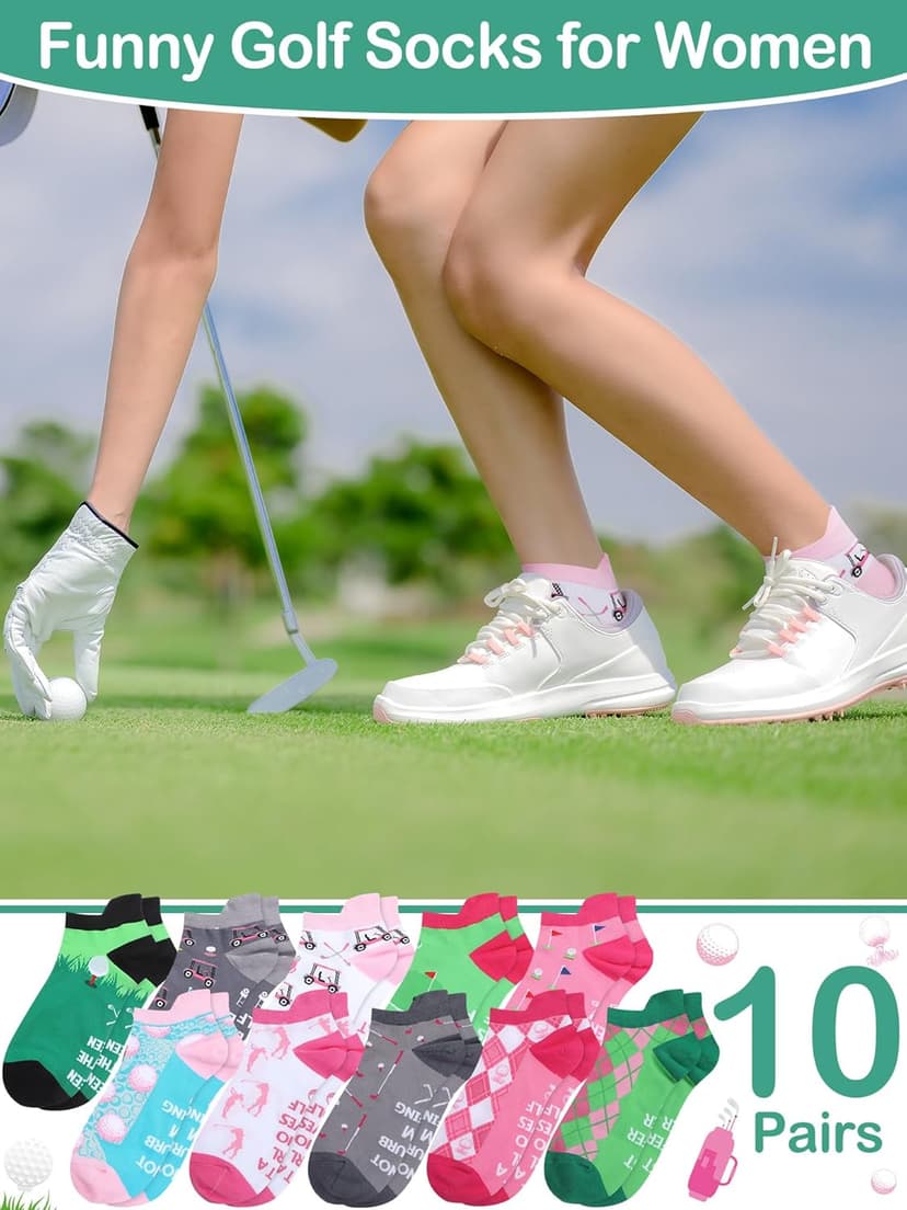 10 Pairs Novelty Golf Socks for Women Christmas Athletic Ankle Low Cut Golf No Show Socks for Female Golfers Birthday Holiday Gifts