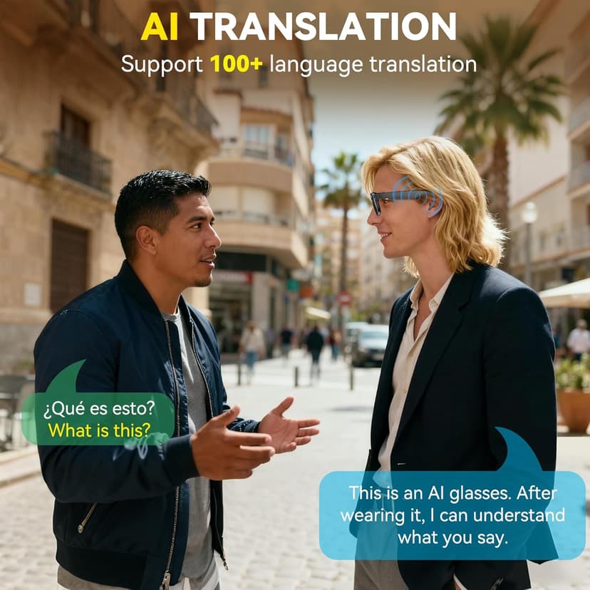 2026 AI Smart Glasses with Camera,8MP HD Video Recording Camera Glasses,Voice Control,Object Recognition,Real-Time Translation,Smart Sunglasses with Bluetooth Call,for Travel, Conferences & Vlogging