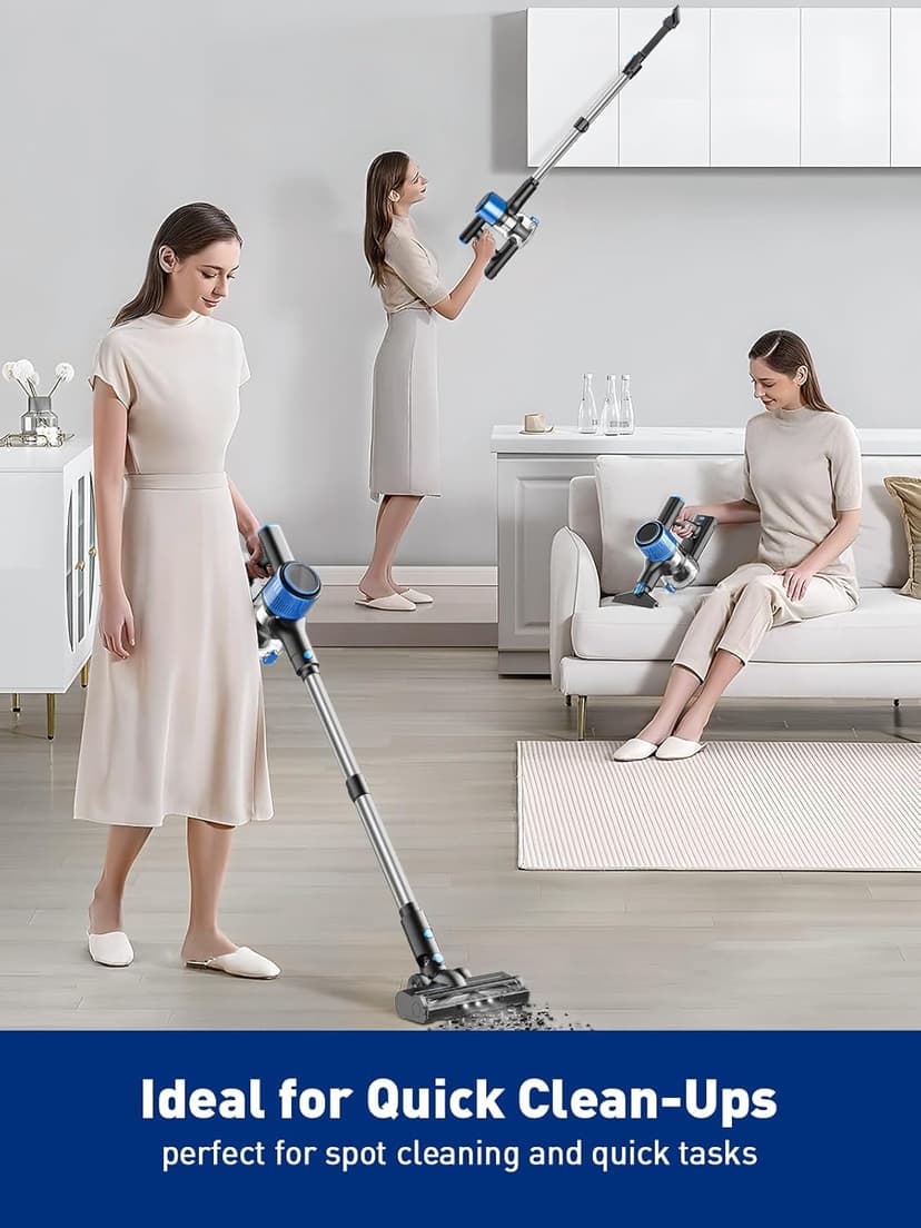 Cordless Vacuum Cleaner, 8 in 1 Powerful Suction Lightweight Vacuum Cleaner for Home, LED Display, 3 Suction Modes, 45Mins Detachable Battery Vacuum for Hard Floor Carpet Pet Hair