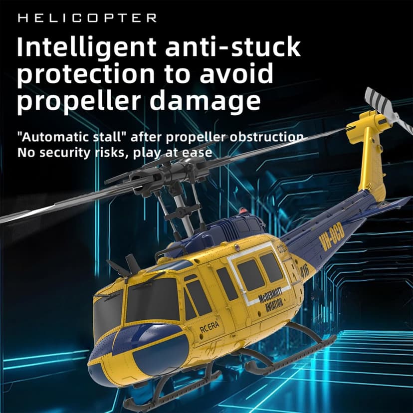 RC ERA C032 UH-1 Huey Helicopter - Remote Control Helicopters for Adult, 1/48 Sacle 2.4G 6CH Gyro Stabilized Aircraft with Altitude Hold & Optical Flow,3D Stunt Drone (Yellow)