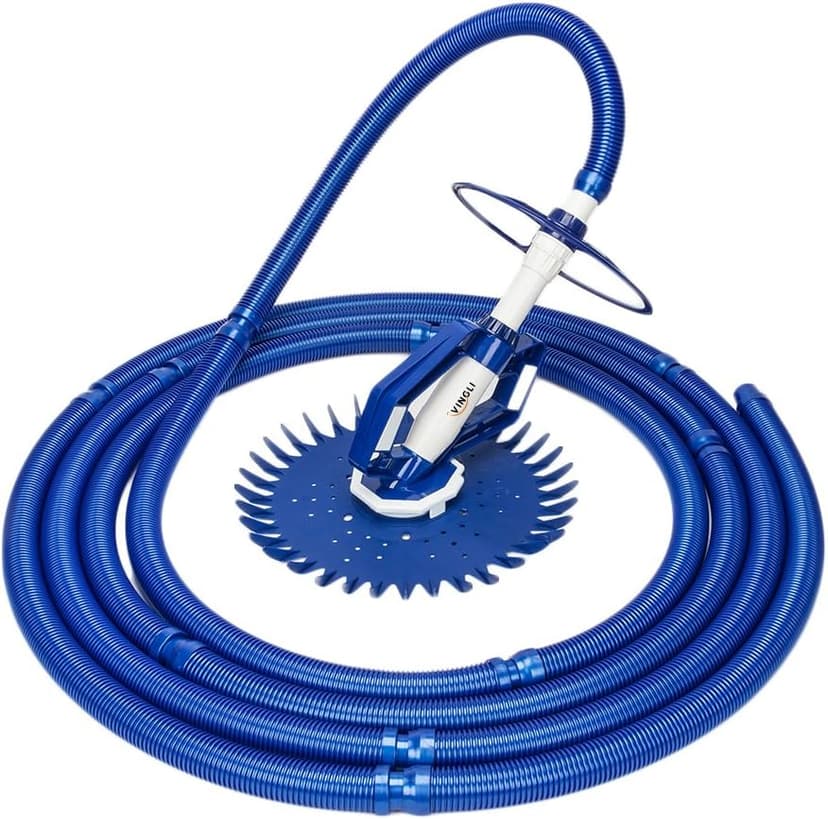 VINGLI Pool Vacuum Above Ground Indoor Outdoor Automatic Swimming Pool Cleaner Sweep Sweeper with 33FT Hoses (Nave Blue)