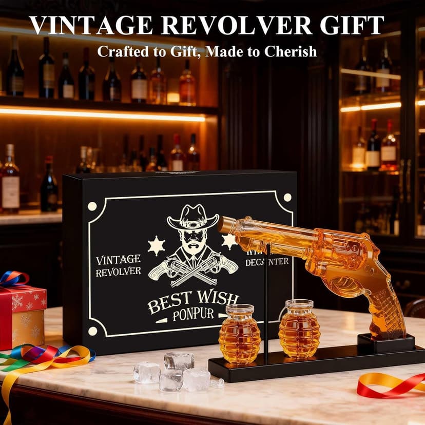 PONPUR Gifts for Men Dad, Whiskey Decanter Set with 2 Glasses, Dad Christmas Birthday Gifts, House Warming Anniversary Presents for Husband Him, Cool Whiskey Bourbon Gifts for Mens