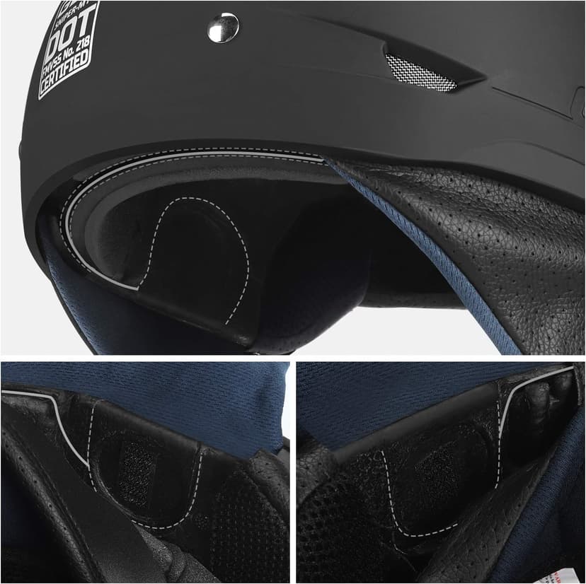 GLX M14 Open Face Motorcycle Helmet - Matte Black, Large - DOT Approved