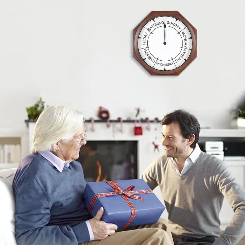 14 inch Wood Retirement Clock for Women Men, Day of The Week Wall Clock for Seniors, Funny Retirement Gifts for Father's Mother's Day Grandparents Birthday