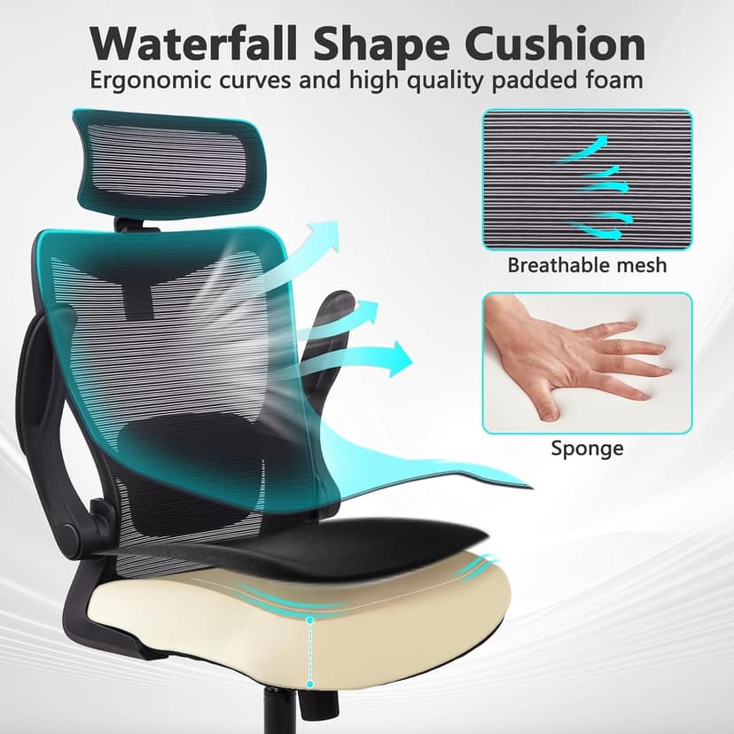 CLATINA Heavy Duty Ergonomic Mesh Office Chair 400LBS, Big and Tall Desk Chair with Adjustable Lumbar Support & Headrest, Flip Up Padded Arms, Swivel Computer Chair for Home, Study, Conference, Black