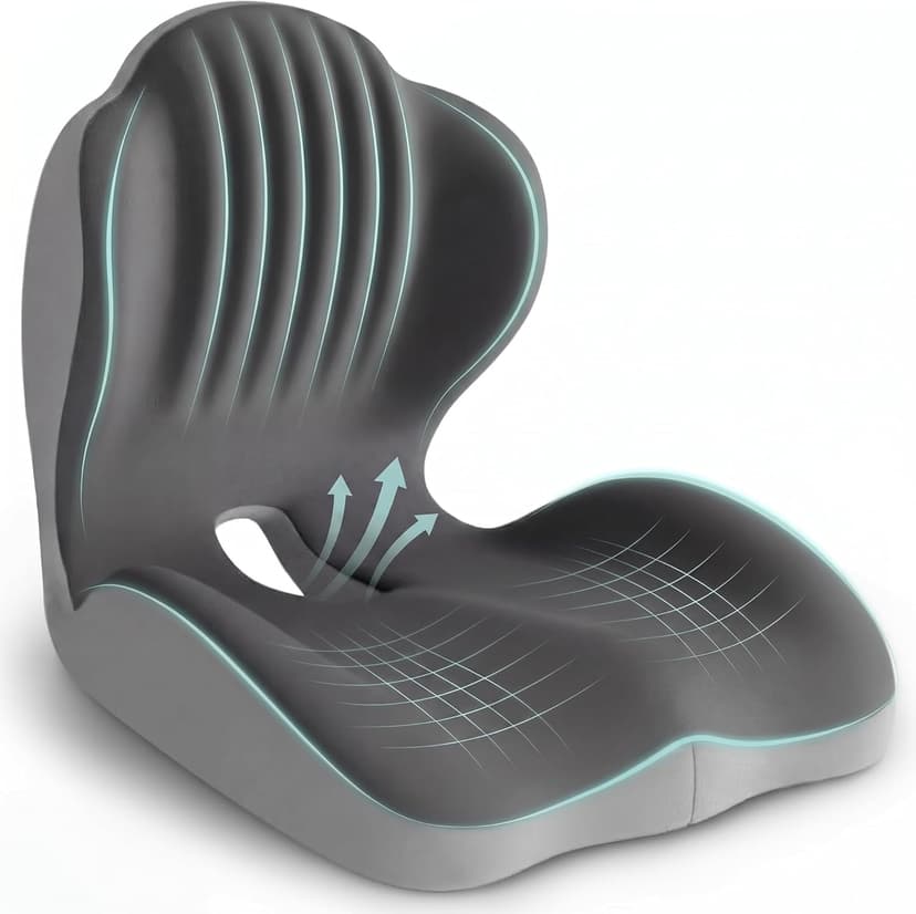 Ergonomic Office Chair Seat Cushion, L-Shaped Memory Foam Coccyx Cushion for Tailbone Pain Relief, Orthopedic Car Seat Cushion with Lumbar Support & Cutout Hollow for Sciatica & Back Pain (Grey