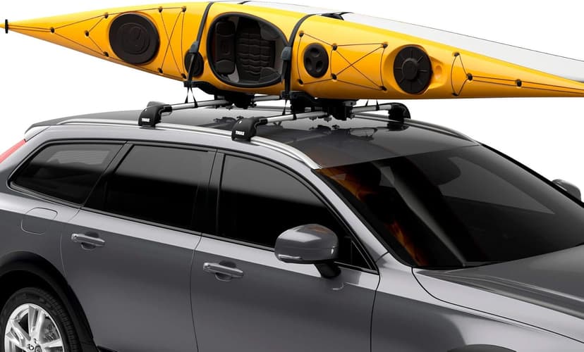 Thule Compass Kayak and SUP roof Rack - Carries 2 Kayaks or 2 SUPs - J-Style Carrier - Universal mounting Hardware Included - Fits 36" Wide Kayaks and SUPs - 130lb Weight Limit