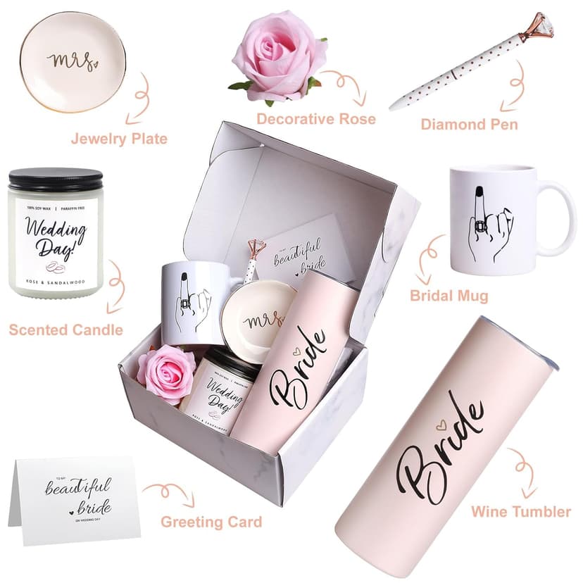 Bride To Be Gifts Box, Bridal Shower, Bachelorette Gifts For Bride, Engagement Gift For Her, Wedding Gift For Bride, Bachelor Party Gifts, Stainless Steel Tumbler Cup, Mug, Scented Candle - (Pink)