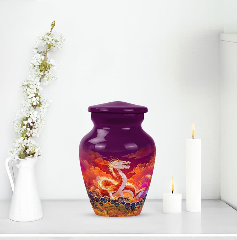 Orange Dragon Keepsake Urn for Ashes Adult Male & Female 3 Inch, Purple Cremation Urns for Human Ashes, Burial Urn for Remains, Burial Urns for Women, Funeral Gift B0FFZBHKX8