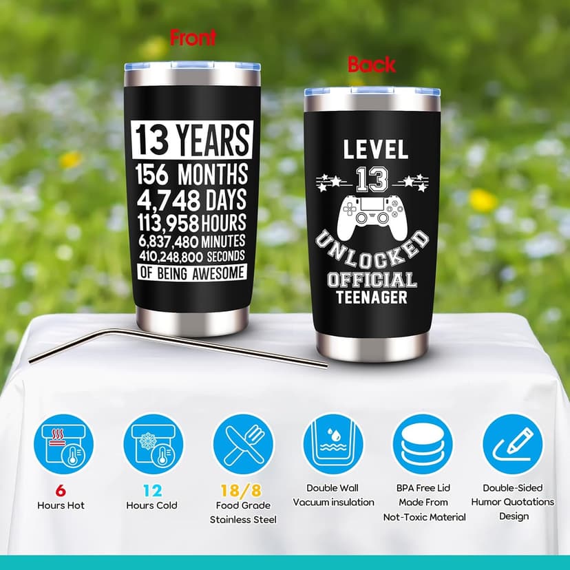 JTAMOHI 8 Pcs Happy 13th Birthday Gifts for Boys, 13 Year Old Boy Birthday Gifts Ideas with 20 Oz Tumbler, Funny Socks, Toilet Paper, Teen Wallet, Bracelet, Keychain for Son, Nephew, Grandson, Brother B0DSPNCMLB