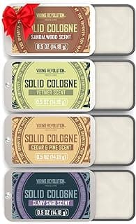 Viking Revolution 4 Pack Mens Solid Colognes 0.5 Oz - Men Solid Perfume with Cedar Wood, Clary Sage, Vetiver, Sandalwood Cologne for Mens - Travel Cologne Wax Gifts for Men