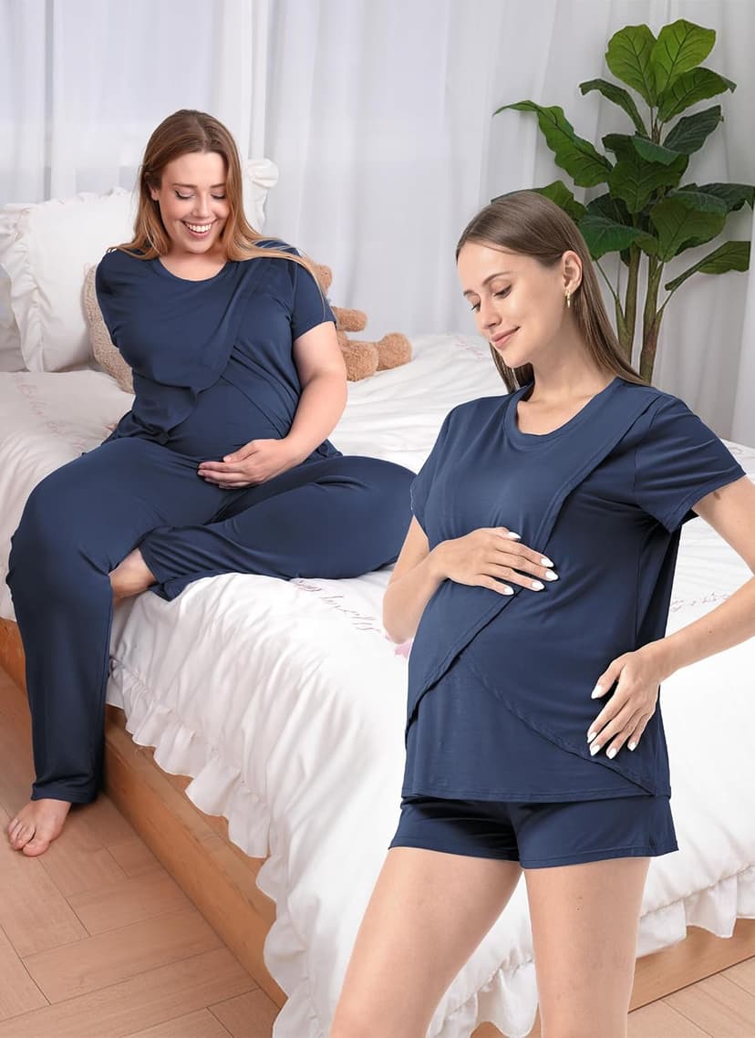 Rnxrbb 3 Piece Postpartum Nursing Pajamas Set Casual Soft Maternity Breastfeeding Pjs Sleepwear Loungewear Clothes Layer