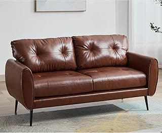TYBOATLE Sofa Couch 61" Small Loveseat Couches for Living Room Chestnut Brown Leather Couch Mid Century Modern Tufted Mini Sofa Comfy Office 2 Seat Settee Love Seat for Small Spaces Bedroom