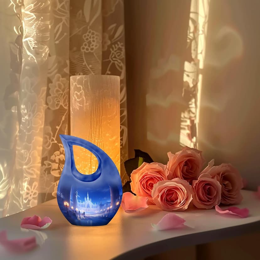 Castle Keepsake Cremation Urns for Human Ashes for Women, Drop Blue Burial Funeral Tiny Urn for Ashes for Men, Cremains Holder, Decorative Mini Remembrance Gift for Loss of Dad, 3 Inches B0FHWQ3F6X