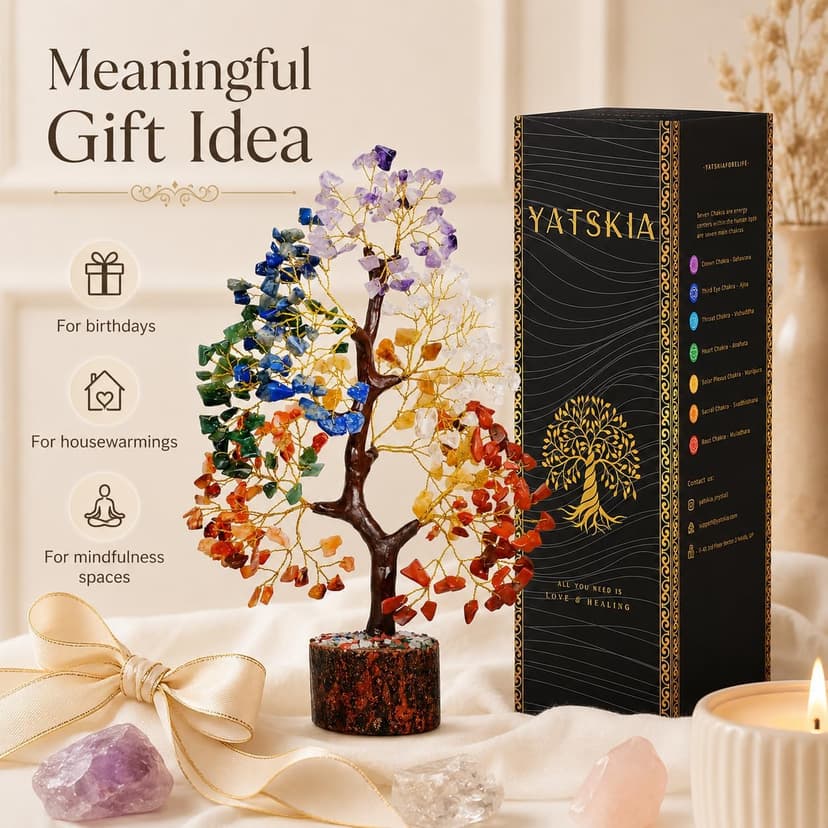 YATSKIA 7 Chakra Tree of Life, Crystals and Healing Stones, Birthday Gifts for Women - Crystal Tree for Positive Energy, Home Office Decor, Spiritual Gifts for Women