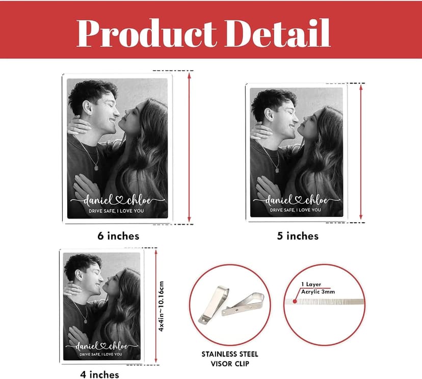 Custom acrylic clip with your photo and message, an anniversary, Valentine's Day or Christmas gift for couples and loved ones Personalized Car Visor Photo Clip, Drive Safe Picture Holder B0GGHG2KHN
