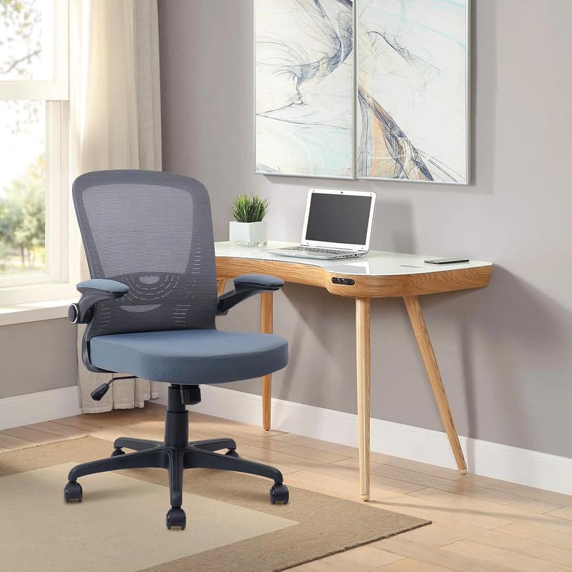 CLATINA Desk Chairs with Wheels, Flip Up Arms Ergonomic Mesh Back Office Chair with Lumbar Support, Adjustable Height Swivel Rolling Computer Task Chairs for School Conference Room Home Study, Grey