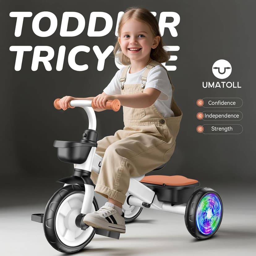 Adjustable Toddler Bike Outdoor Toys, Trike with Light up Wheels Umatoll Tricycle for Toddlers 2-5 Year Old, Birthday Gift for Boy Girl 2-4 B0DP9RKM21